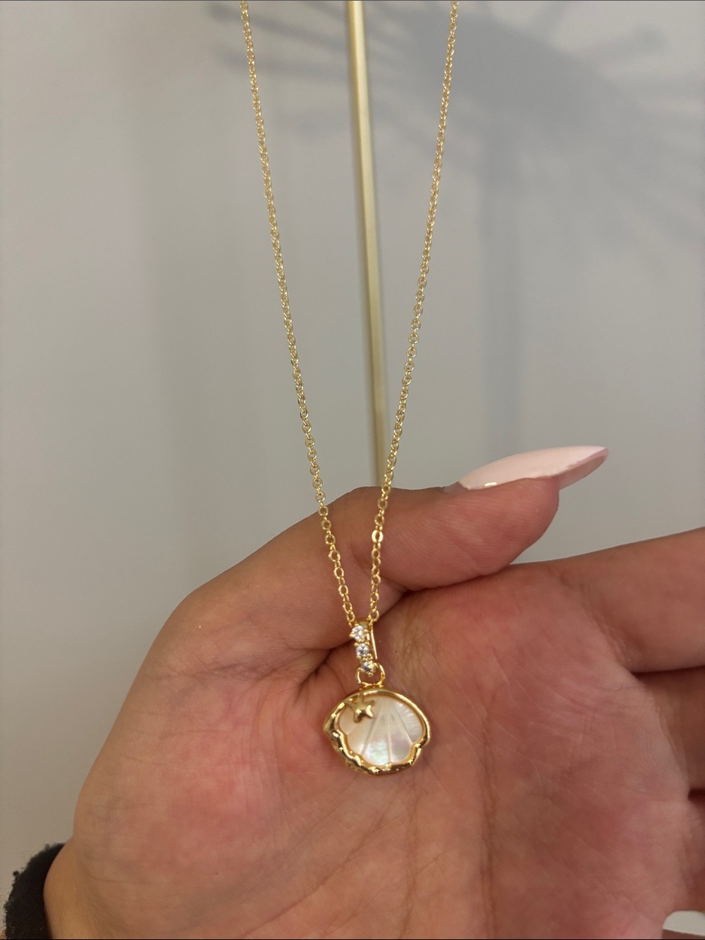 Adina Eden sea shell pendant with gold chain
